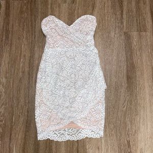 Strapless white lace mini dress in size S